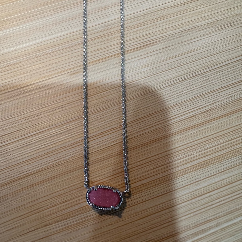 Kendra Scott Silver Necklace with Pink Pendant